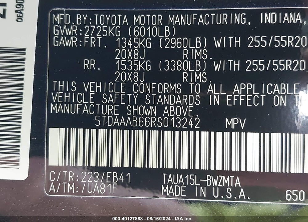 2024 LEXUS TX 350 PREMIUM VIN: 5TDAAAB66RS013242