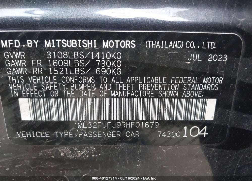 2024 MITSUBISHI MIRAGE VIN: ML32FUFJ9RHF01679
