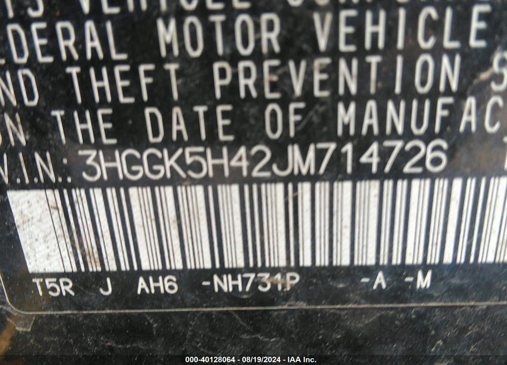 2018 HONDA FIT LX VIN: 3HGGK5H42JM714726