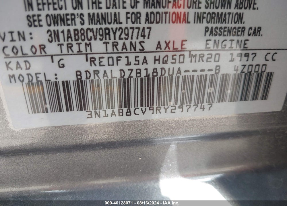2024 NISSAN SENTRA SV XTRONIC CVT VIN: 3N1AB8CV9RY297747