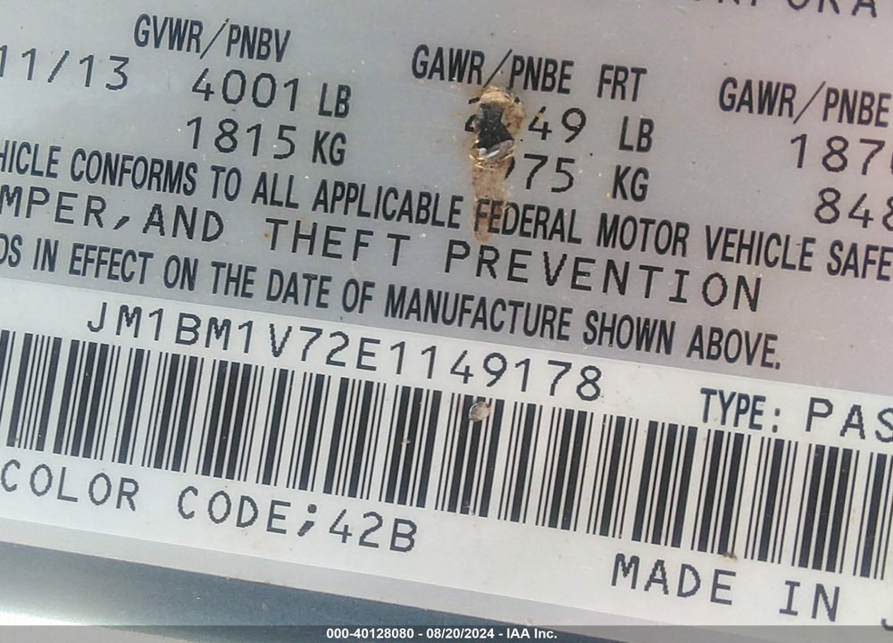 2014 MAZDA MAZDA3 VIN: JM1BM1V72E1149178