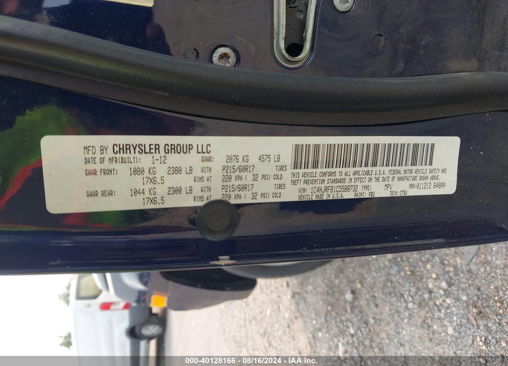 2012 JEEP PATRIOT LATITUDE VIN: 1C4NJRFB1CD588732