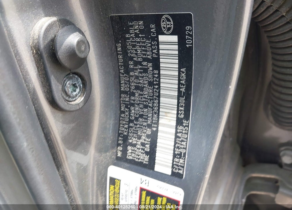 2007 TOYOTA AVALON XLS VIN: 4T1BK36B67U241248