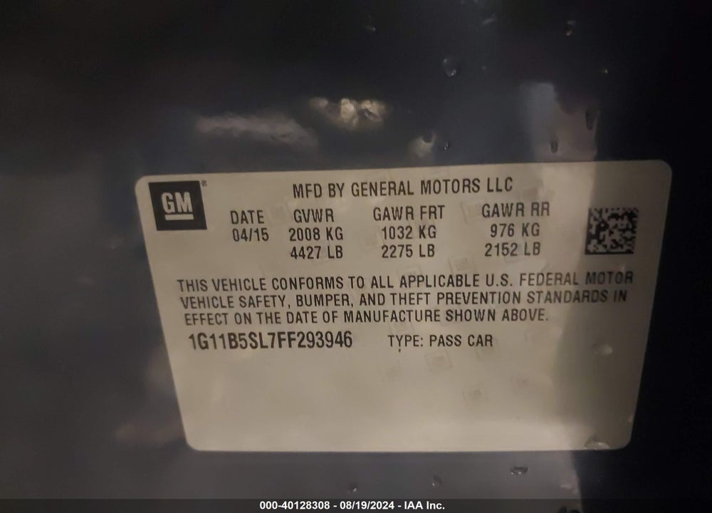 2015 CHEVROLET MALIBU LS VIN: 1G11B5SL7FF293946