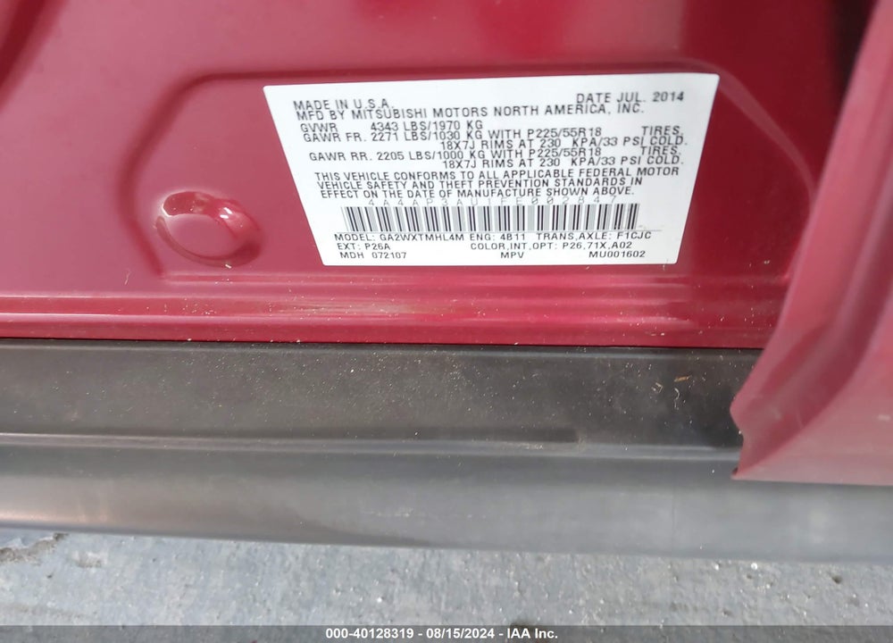 2015 MITSUBISHI OUTLANDER SPORT ES VIN: 4A4AP3AU1FE002847