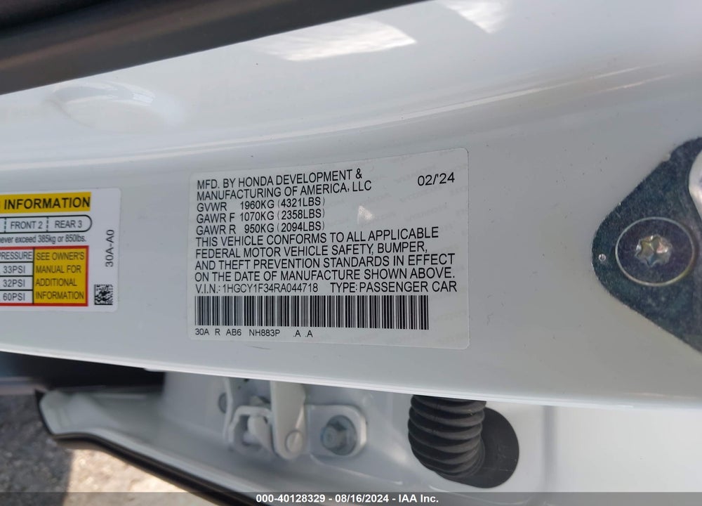 2024 HONDA ACCORD EX VIN: 1HGCY1F34RA044718