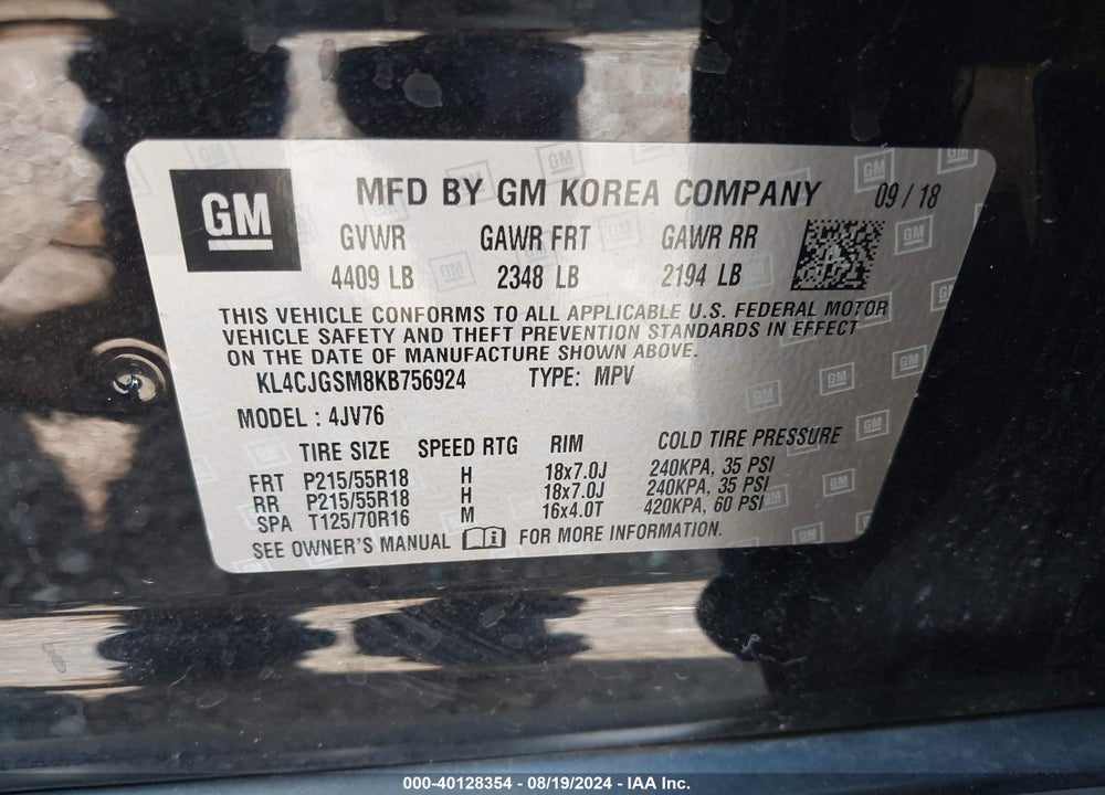 2019 BUICK ENCORE AWD ESSENCE VIN: KL4CJGSM8KB756924