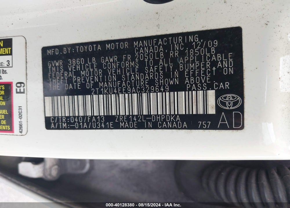 2010 TOYOTA MATRIX VIN: 2T1KU4EE9AC329649