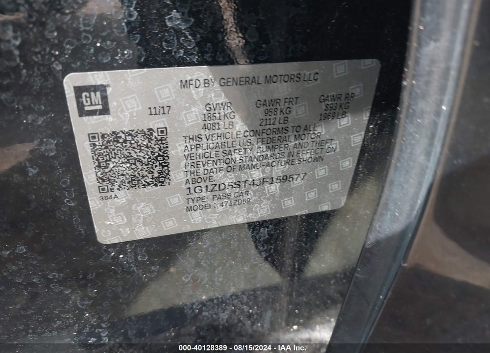 2018 CHEVROLET MALIBU LT VIN: 1G1ZD5ST4JF159577