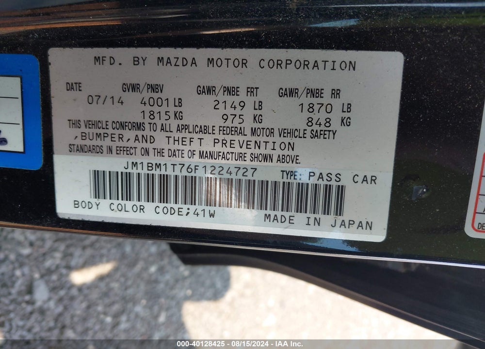 2015 MAZDA 3 I SV VIN: JM1BM1T76F1224727