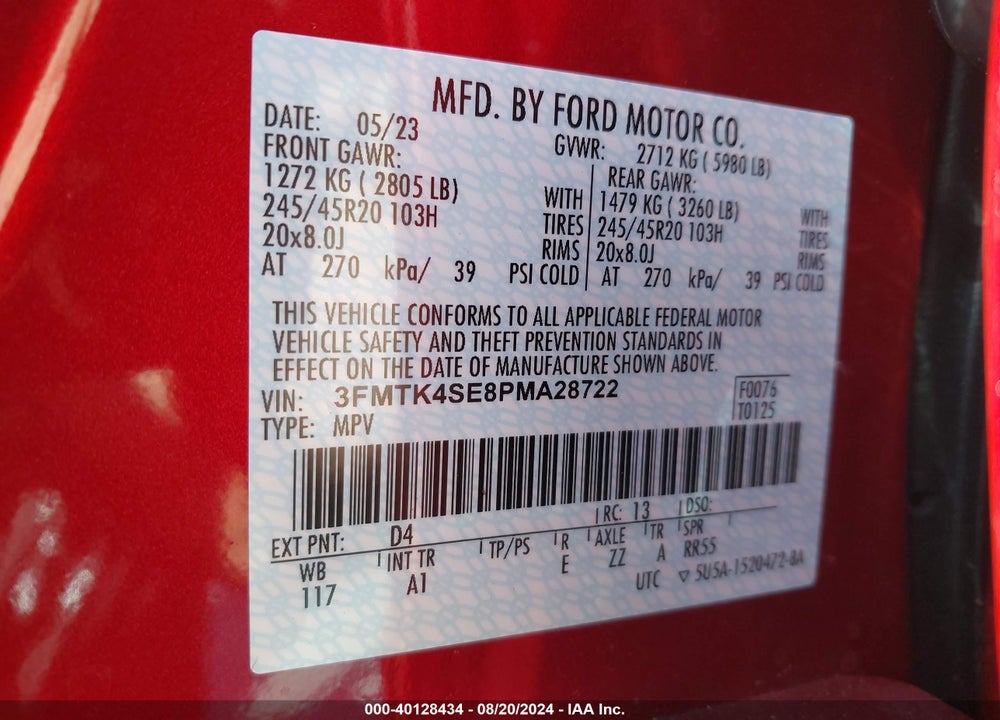 2023 FORD MUSTANG MACH-E GT VIN: 3FMTK4SE8PMA28722
