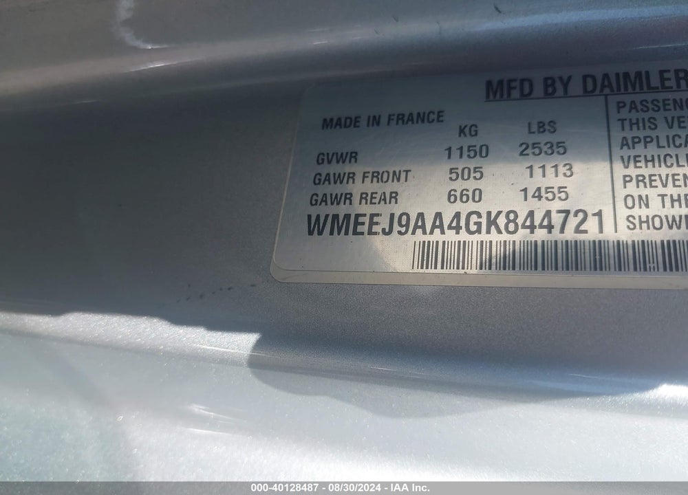 2016 SMART FORTWO ELECTRIC DRIVE PASSION VIN: WMEEJ9AA4GK844721