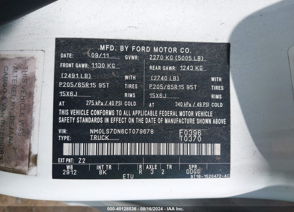 2012 FORD TRANSIT CONNECT XLT VIN: NM0LS7DN6CT079678