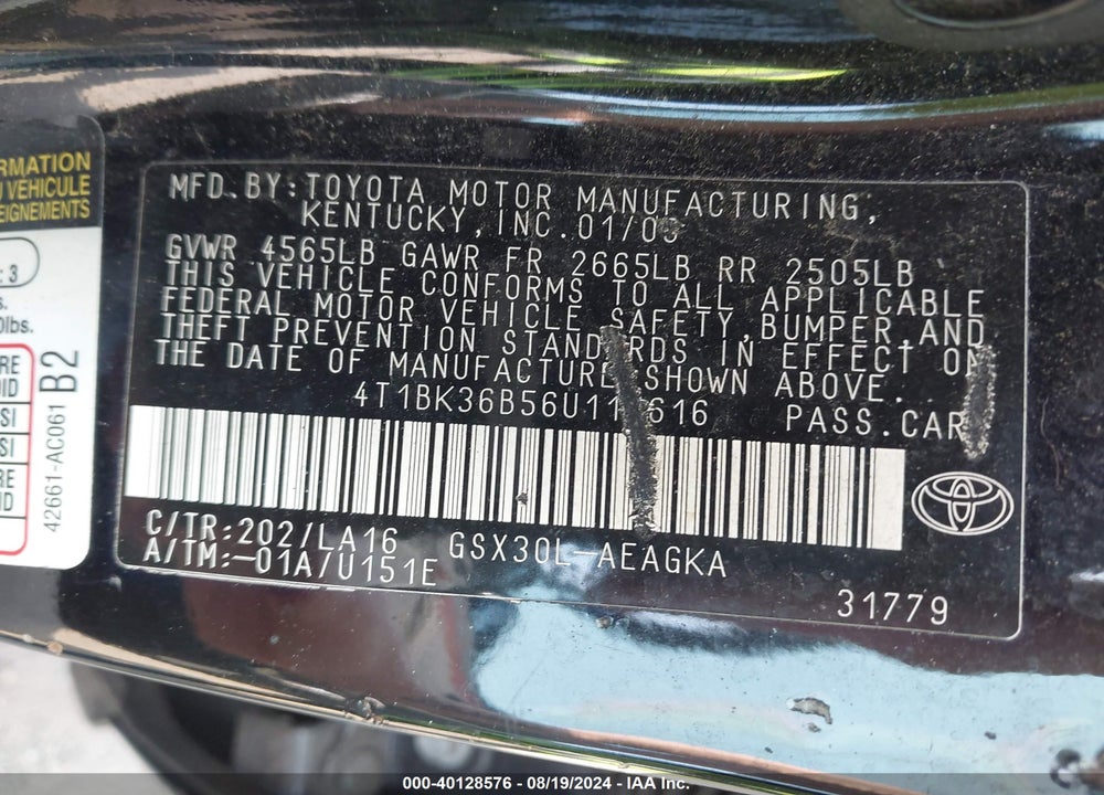 2006 TOYOTA AVALON XLS VIN: 4T1BK36B56U117616