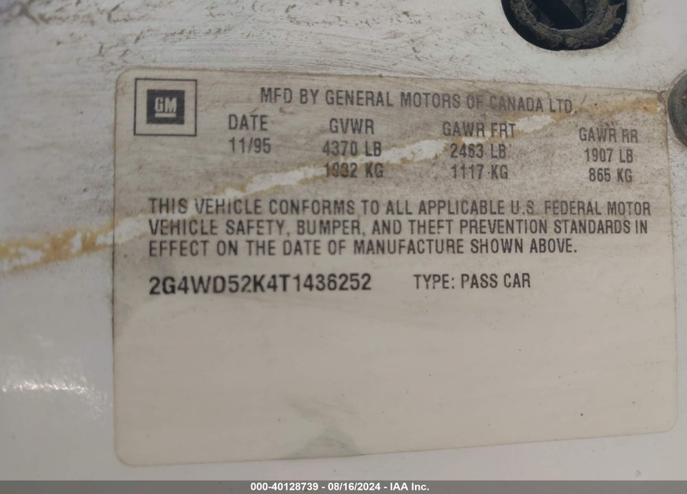1996 BUICK REGAL LIMITED VIN: 2G4WD52K4T1436252