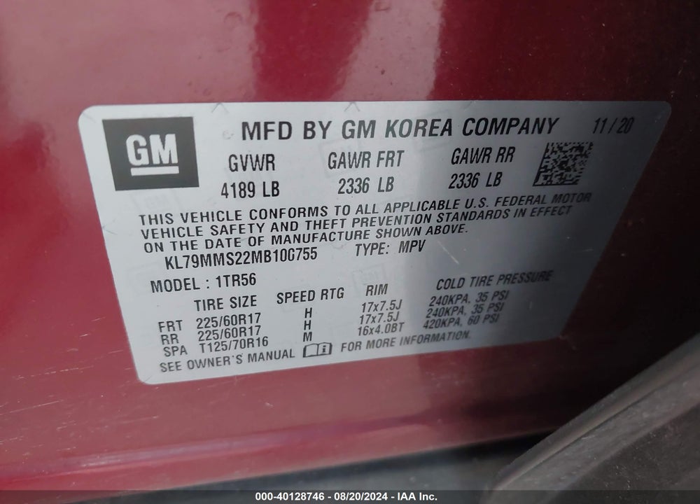 2021 CHEVROLET TRAILBLAZER FWD LS VIN: KL79MMS22MB100755