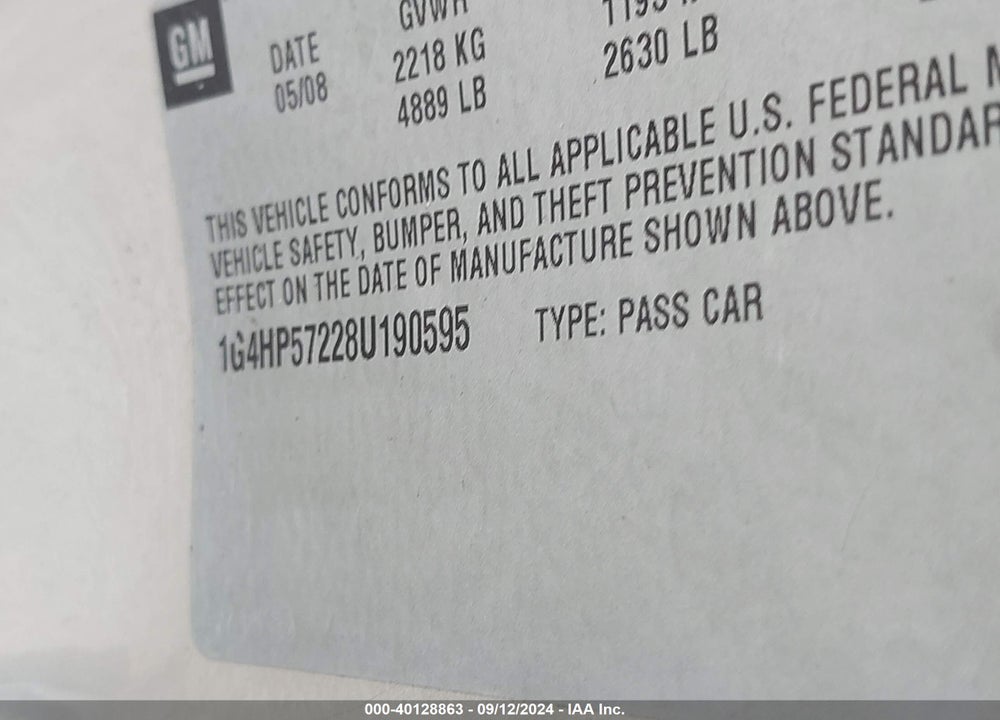 2008 BUICK LUCERNE CX VIN: 1G4HP57228U190595