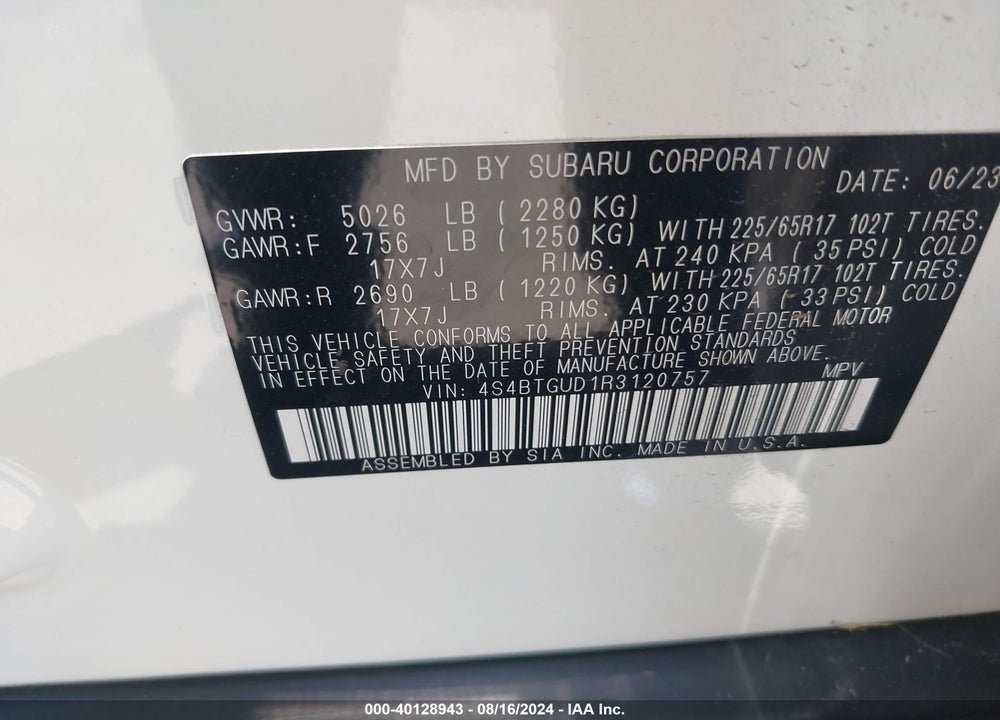 2024 SUBARU OUTBACK WILDERNESS VIN: 4S4BTGUD1R3120757