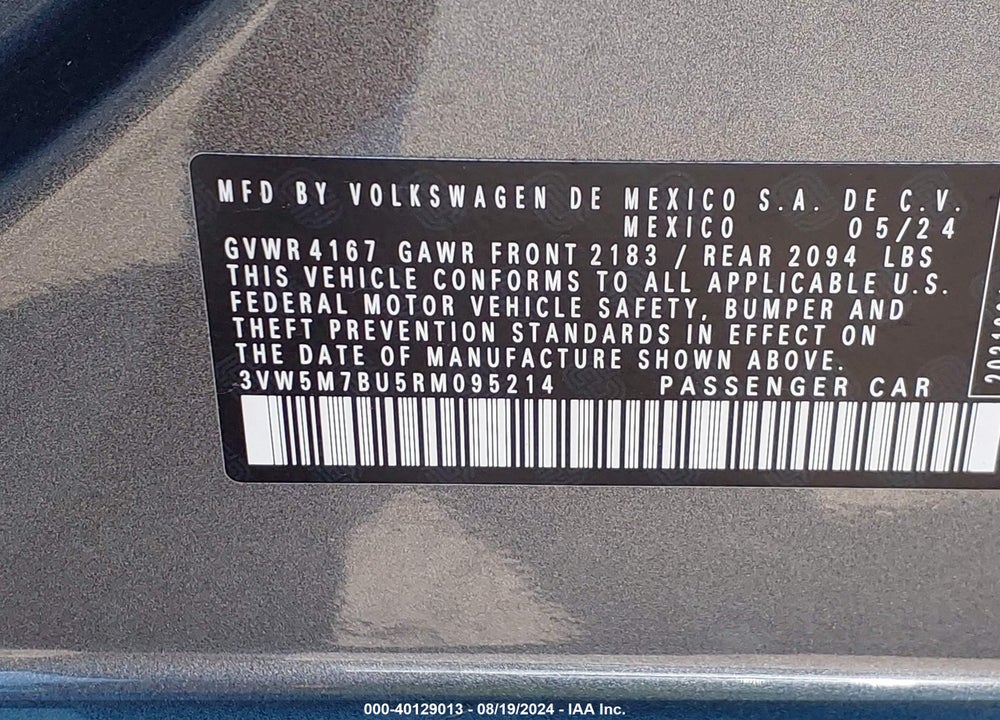 2024 VOLKSWAGEN JETTA 1.5T S VIN: 3VW5M7BU5RM095214
