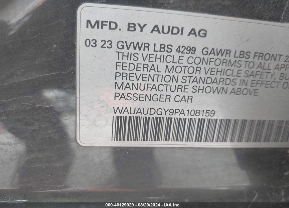 2023 AUDI A3 PREMIUM 40 TFSI FRONT-WHEEL DRIVE S TRONIC VIN: WAUAUDGY9PA108159