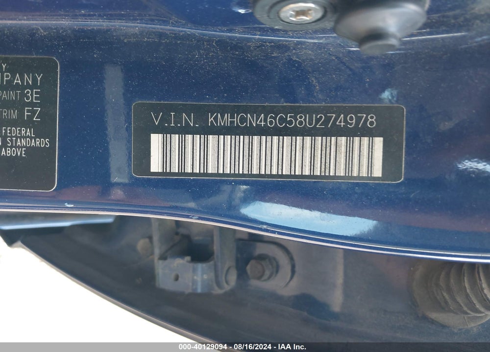 2008 HYUNDAI ACCENT GLS VIN: KMHCN46C58U274978