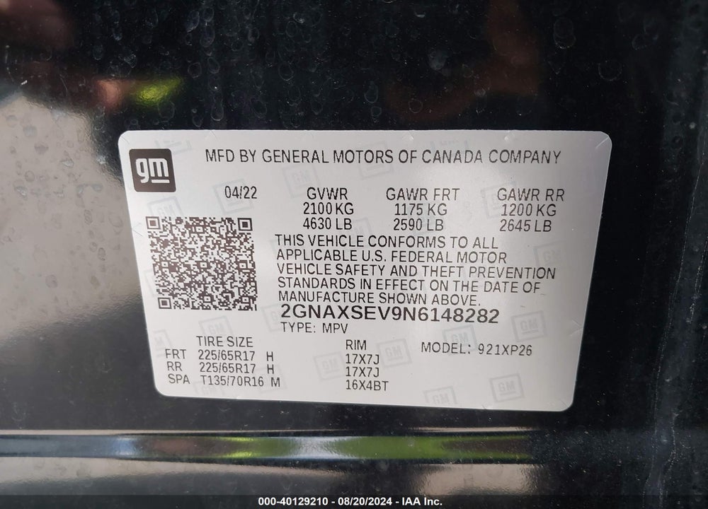 2022 CHEVROLET EQUINOX AWD LS VIN: 2GNAXSEV9N6148282