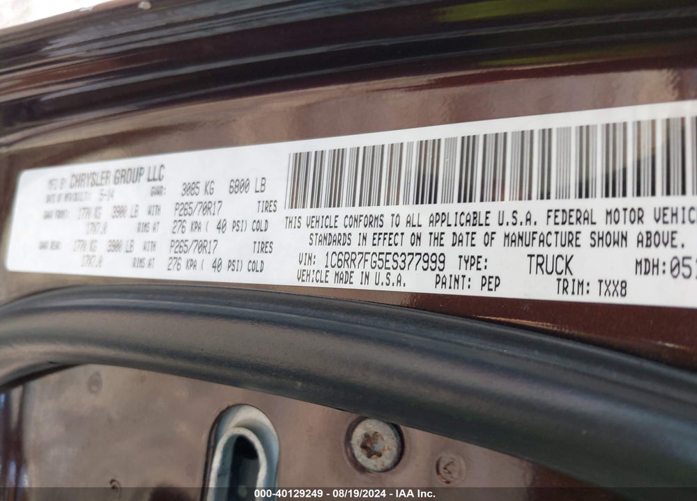 2014 RAM 1500 TRADESMAN VIN: 1C6RR7FG5ES377999