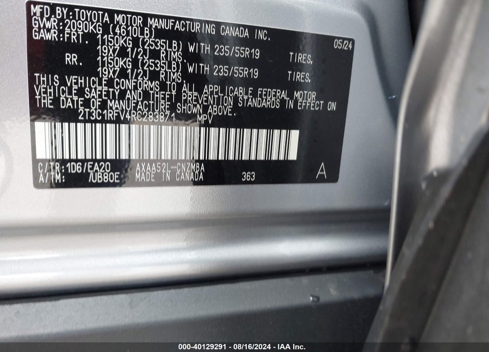 2024 TOYOTA RAV4 XLE PREMIUM VIN: 2T3C1RFV4RC283871