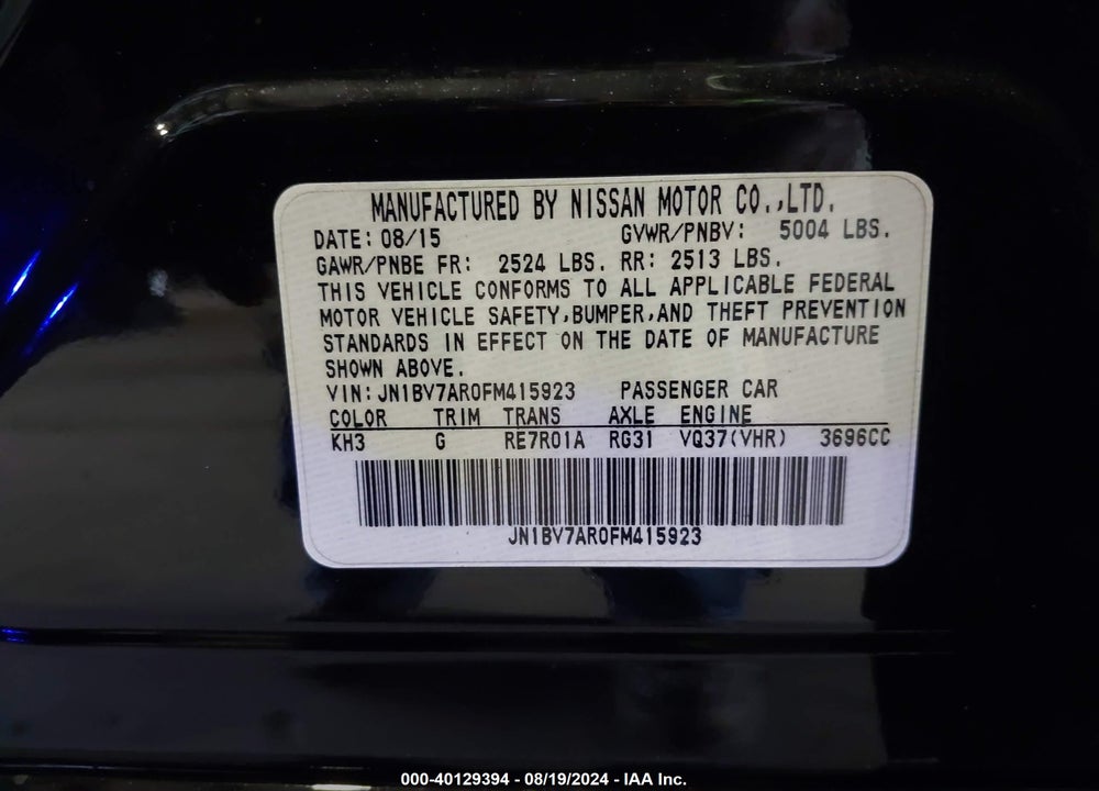 2015 INFINITI Q50 SPORT VIN: JN1BV7AR0FM415923