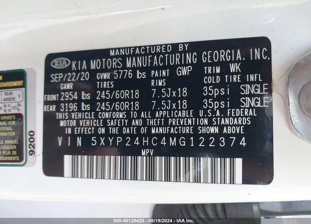 2021 KIA TELLURIDE LX VIN: 5XYP24HC4MG122374