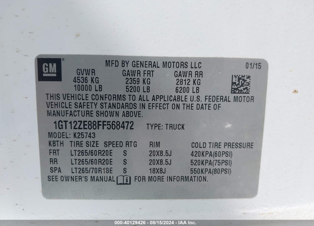 2015 GMC SIERRA 2500HD SLT VIN: 1GT12ZE88FF568472