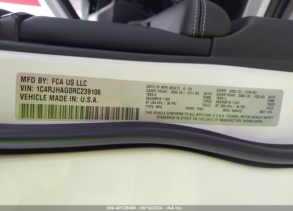 2024 JEEP GRAND CHEROKEE LAREDO X 4X4 VIN: 1C4RJHAG0RC239106