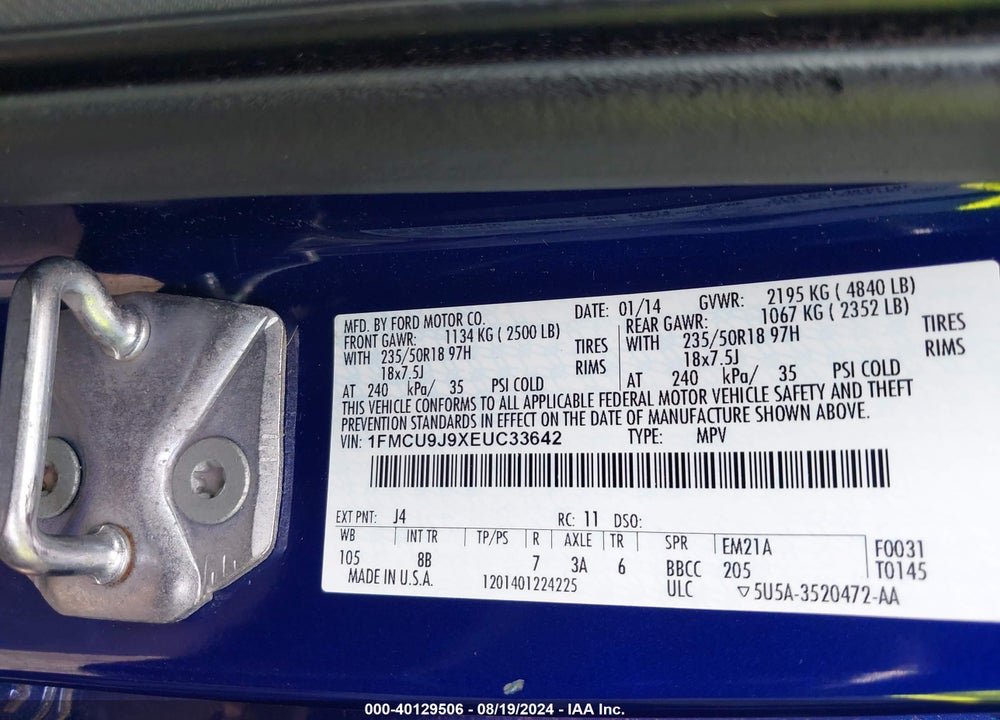 2014 FORD ESCAPE TITANIUM VIN: 1FMCU9J9XEUC33642
