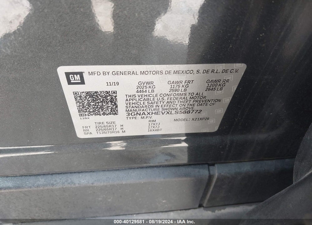 2020 CHEVROLET EQUINOX FWD LS VIN: 3GNAXHEVXLS588772