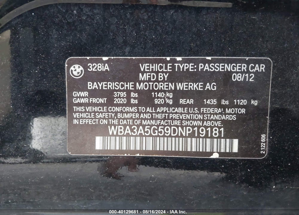 2013 BMW 328I VIN: WBA3A5G59DNP19181
