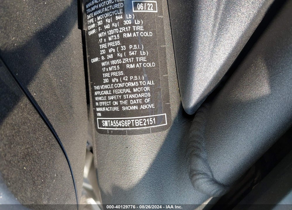 2023 TRIUMPH MOTORCYCLE STREET TRIPLE RS VIN: SMTA554S6PTBE2151