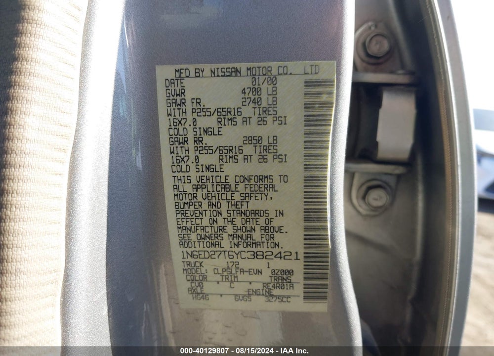2000 NISSAN FRONTIER SE-V6/XE-V6 VIN: 1N6ED27T6YC382421