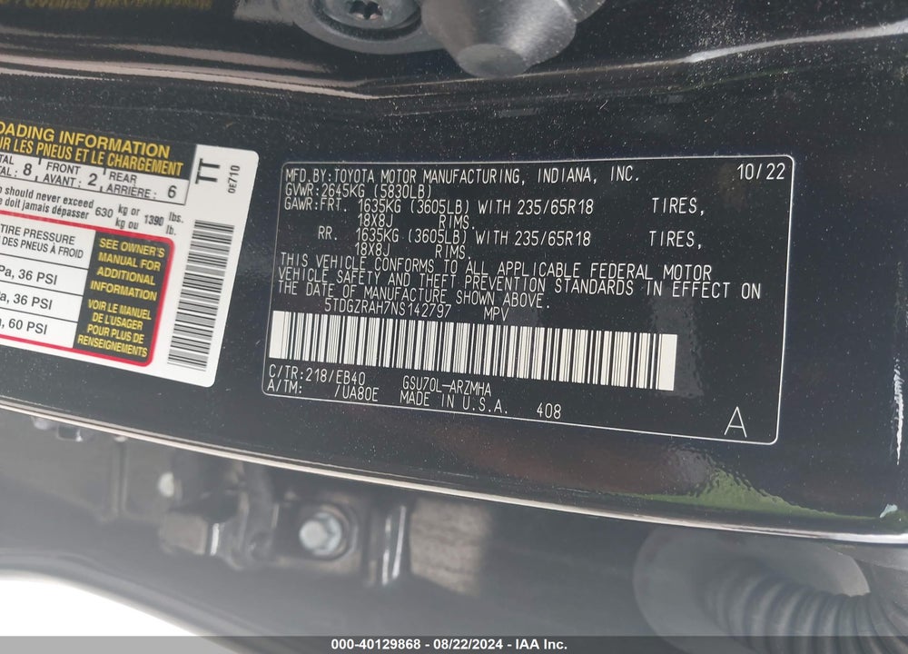 2022 TOYOTA HIGHLANDER XLE VIN: 5TDGZRAH7NS142797