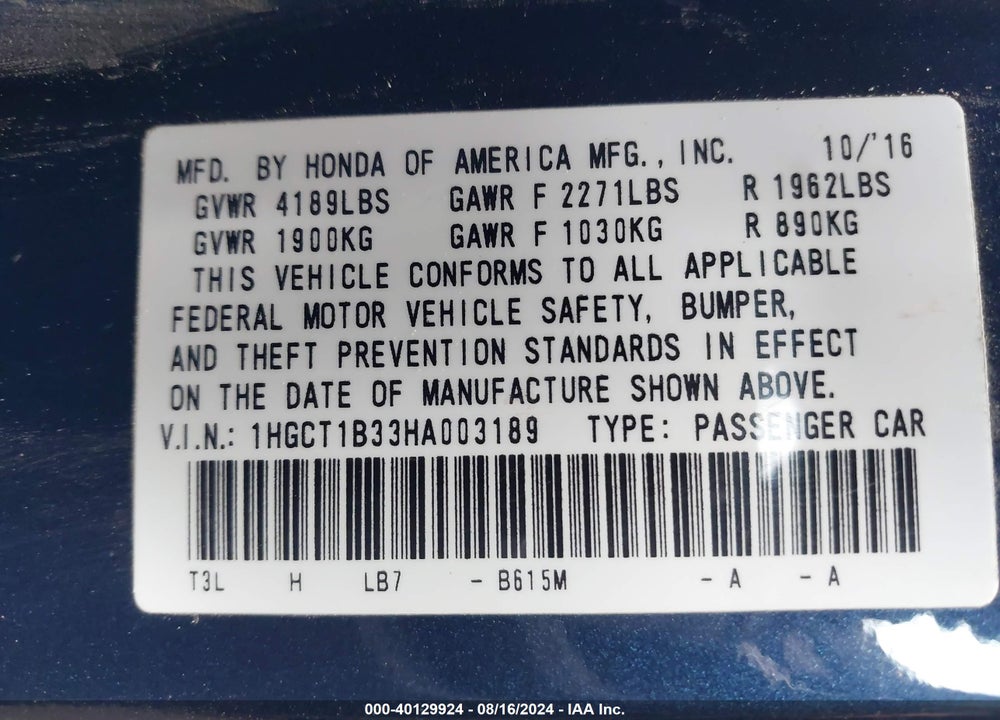 2017 HONDA ACCORD LX-S VIN: 1HGCT1B33HA003189