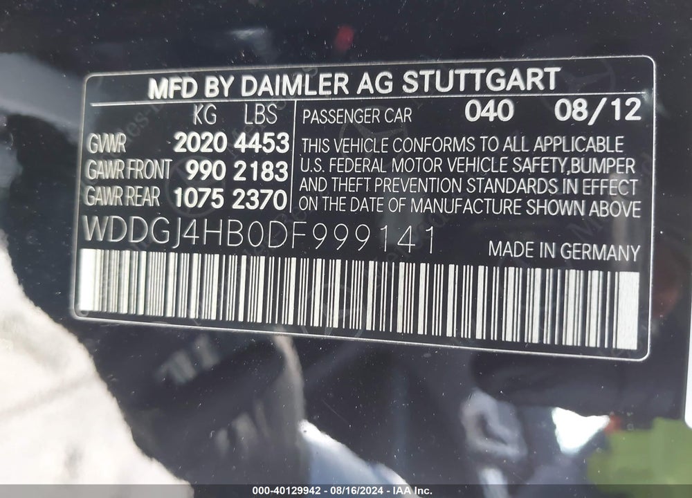 2013 MERCEDES-BENZ C 250 VIN: WDDGJ4HB0DF999141