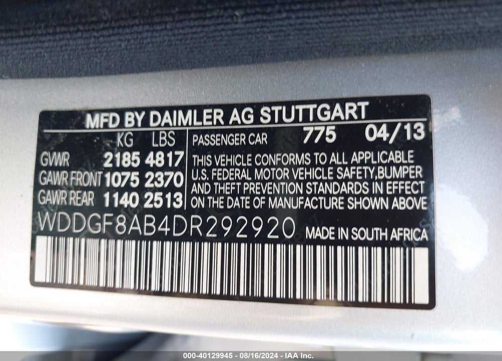 2013 MERCEDES-BENZ C 300 LUXURY 4MATIC/SPORT 4MATIC VIN: WDDGF8AB4DR292920