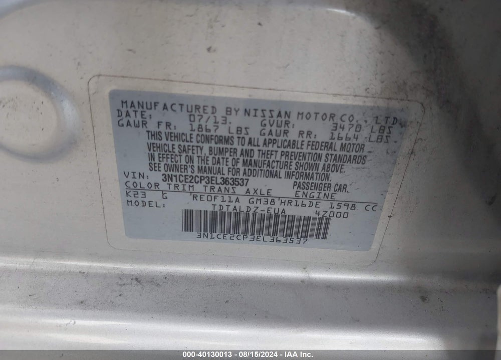 2014 NISSAN VERSA NOTE SV VIN: 3N1CE2CP3EL363537
