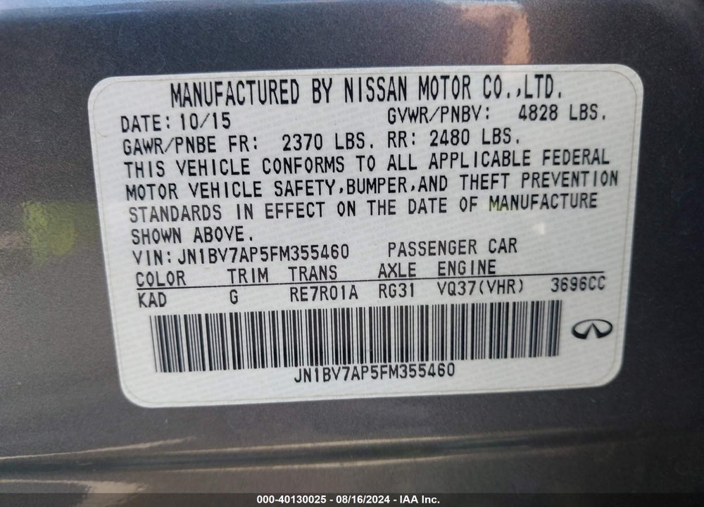 2015 INFINITI Q50 PREMIUM/SPORT VIN: JN1BV7AP5FM355460