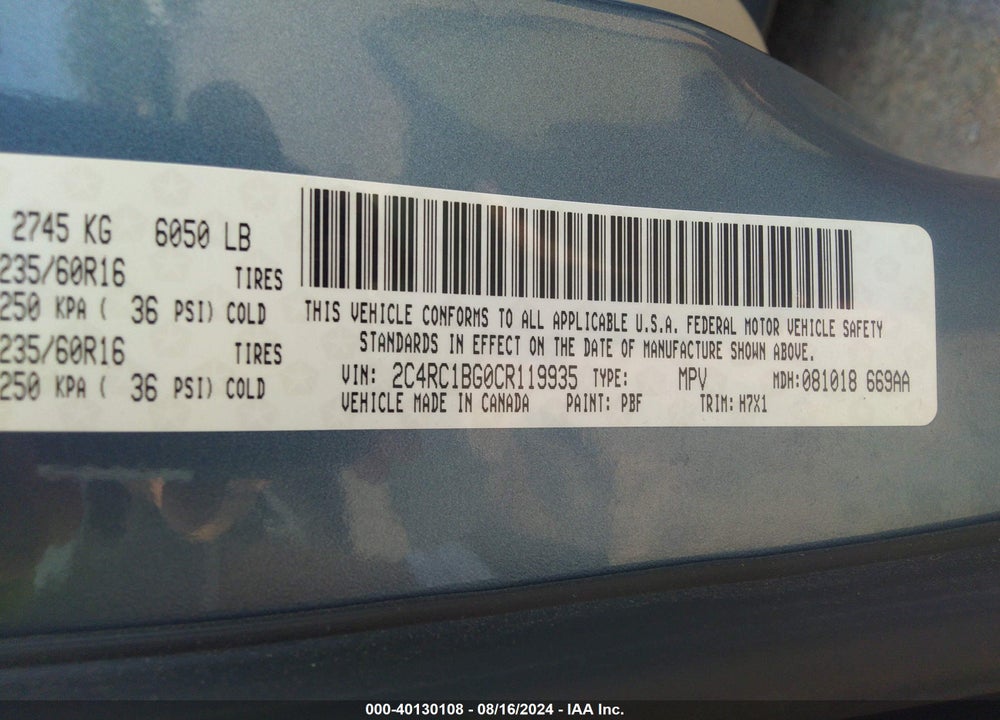 2012 CHRYSLER TOWN & COUNTRY TOURING VIN: 2C4RC1BG0CR119935