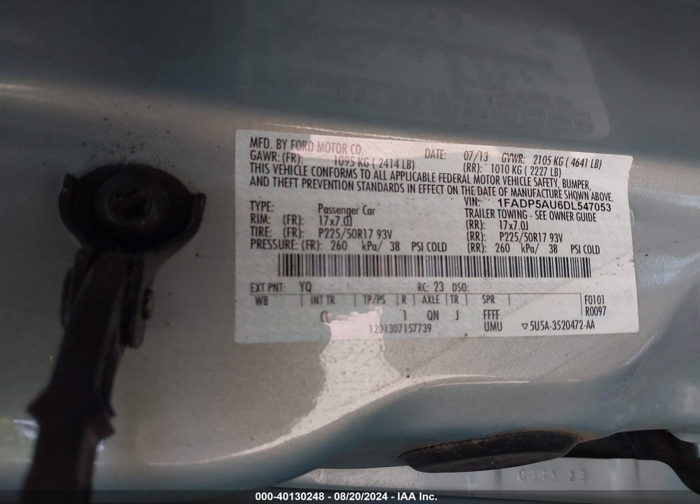 2013 FORD C-MAX HYBRID SE VIN: 1FADP5AU6DL547053
