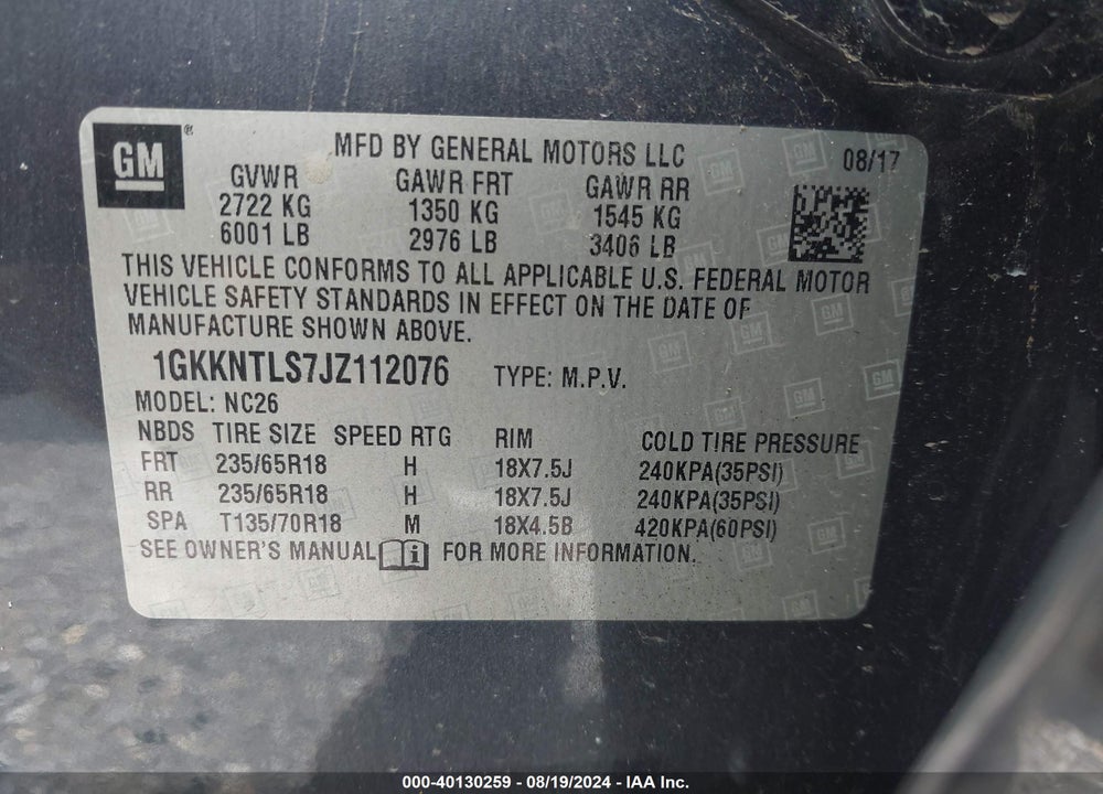 2018 GMC ACADIA SLE-2 VIN: 1GKKNTLS7JZ112076