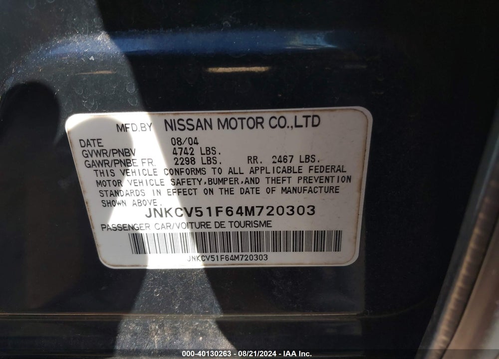 2004 INFINITI G35X VIN: JNKCV51F64M720303
