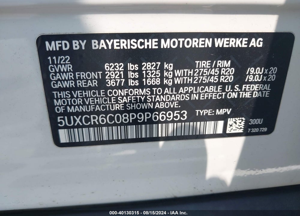 2023 BMW X5 VIN: 5UXCR6C08P9P66953