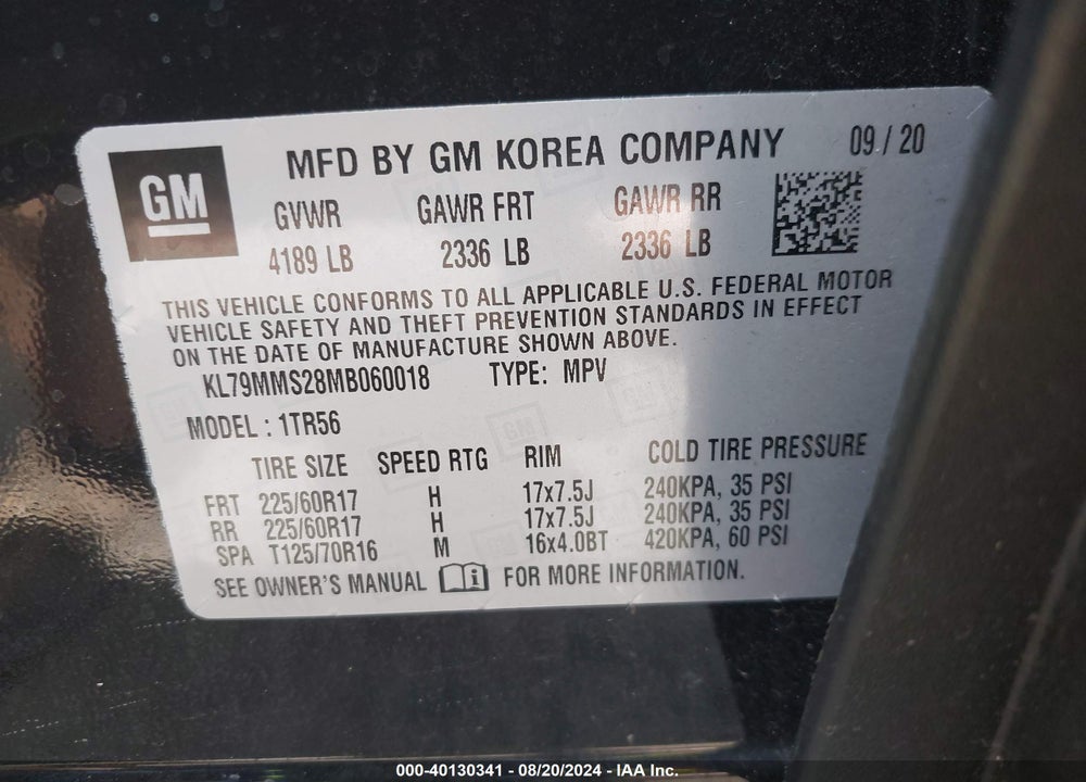 2021 CHEVROLET TRAILBLAZER FWD LS VIN: KL79MMS28MB060018