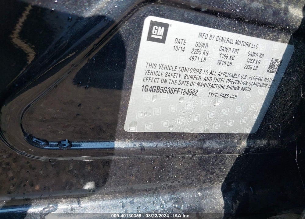 2015 BUICK LACROSSE LEATHER VIN: 1G4GB5G36FF184982